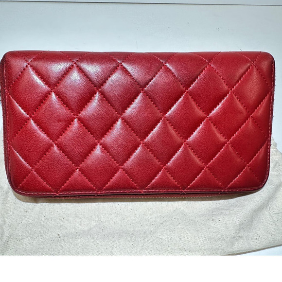Authentic Chanel Red Quilted Lambskin Leather Long Wallet - Picture 5 of 14